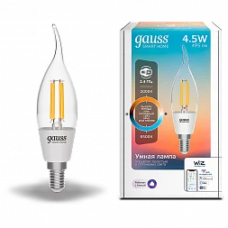 Лампа Gauss Smart Home Filament СF35 4,5W 495lm 2000-6500К E14 изм.цвет.темп.+дим. LED 1/10/40