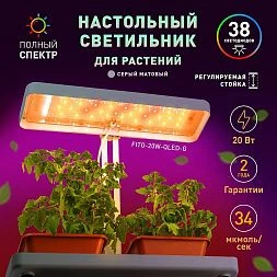 Настольный светильник для растений ЭРА FITO-20W-QLED-G полного спектра 20 Вт серый