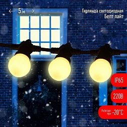 ERABL-WS5 ЭРА Гирлянда ЭРА Белт Лайт набор 5 м,15 LED (шаг 30 см), тепл.свет, 220 В,кауч. изол.,IP65