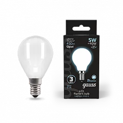 Лампа Gauss Filament Шар 5W 450lm 4100К Е14 milky LED 1/10/50