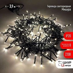 ENIN - GW ЭРА Гирлянда LED Нить Мишура 3,9 м зеленый провод, теплый свет,  220V (24/576)